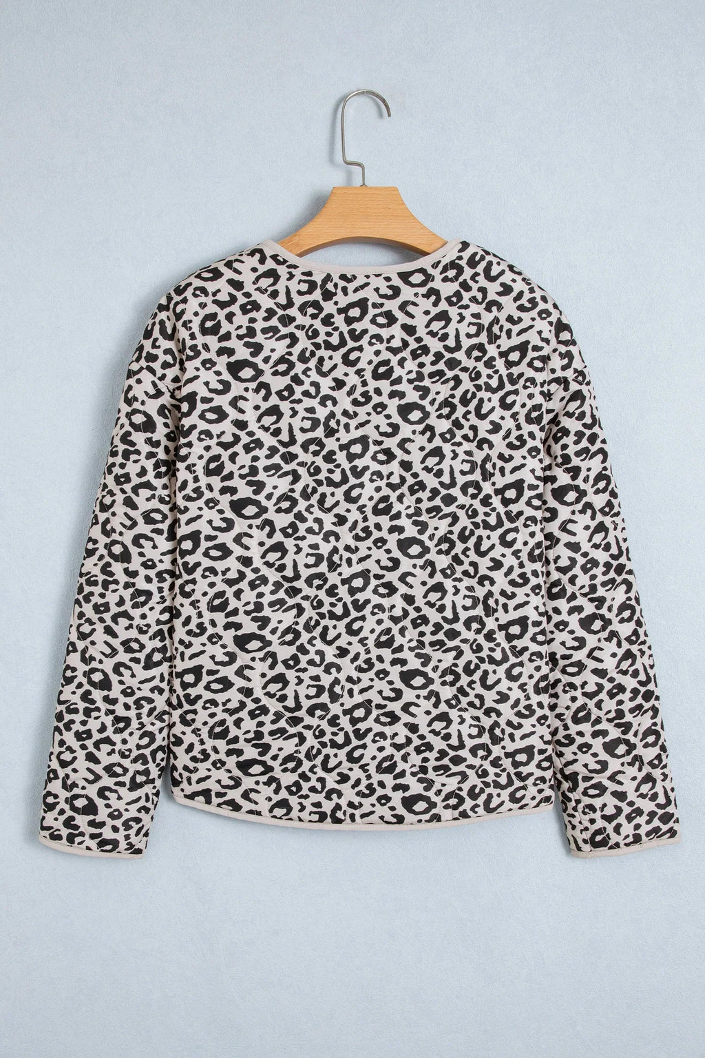 Women's Khaki Leopard-Print Long-Sleeve Jacket with Patch Pockets