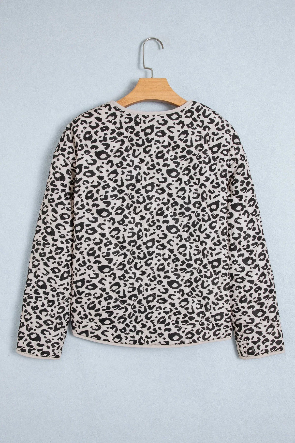 Women's Khaki Leopard-Print Long-Sleeve Jacket with Patch Pockets