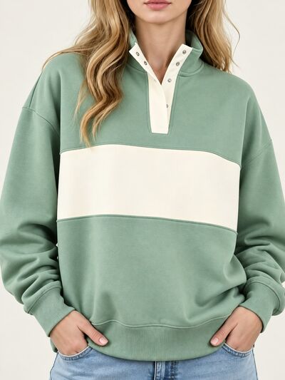 Women's Color Block Snap-Button Sweatshirt