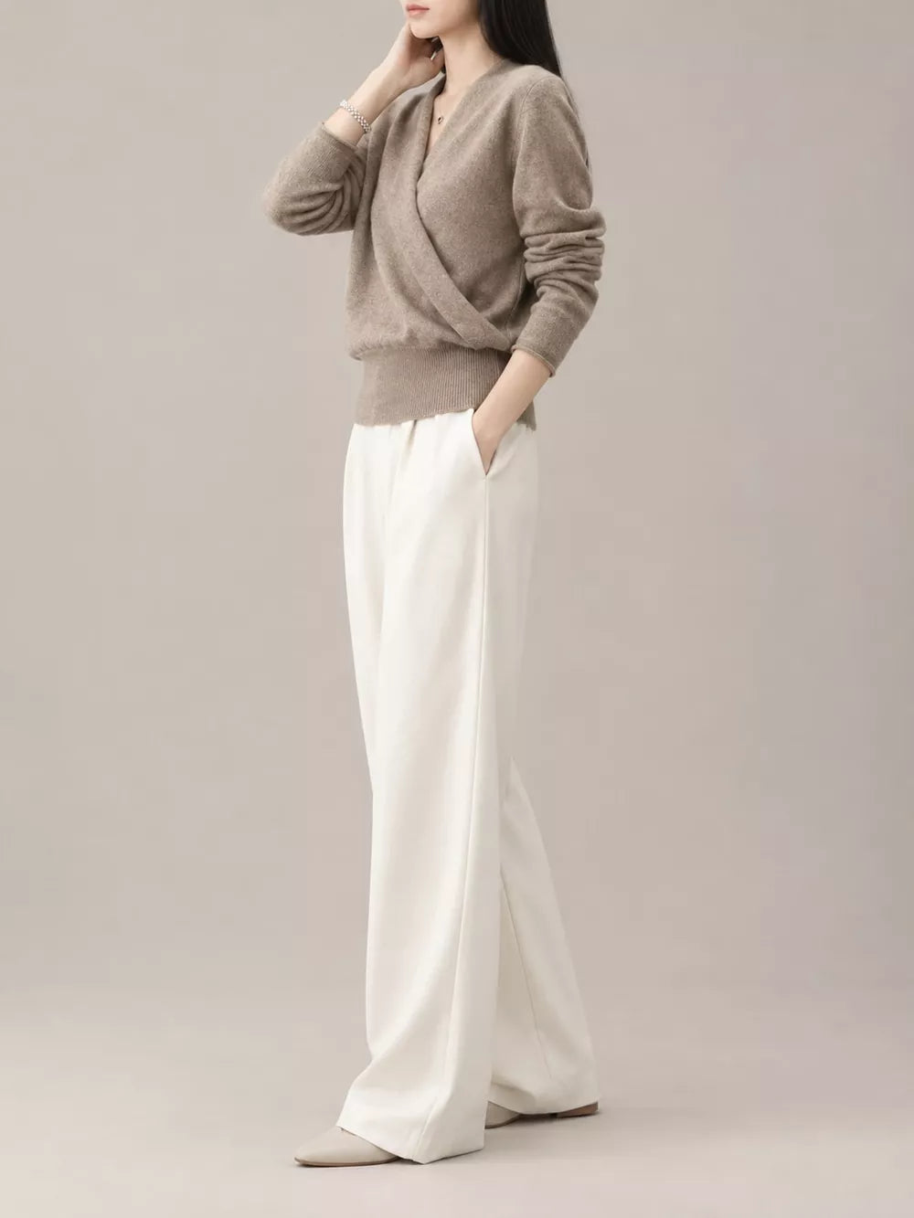 Women's Wrap-Front Long Sleeve Sweater