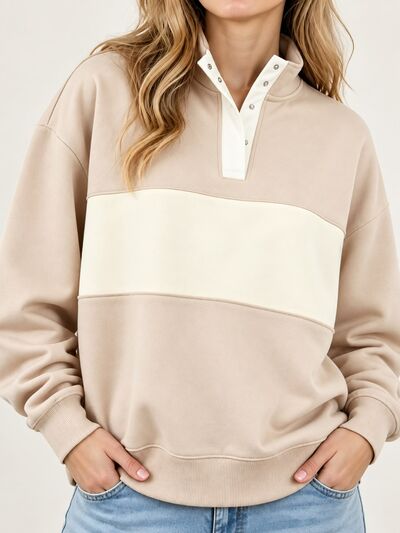 Women's Color Block Snap-Button Sweatshirt