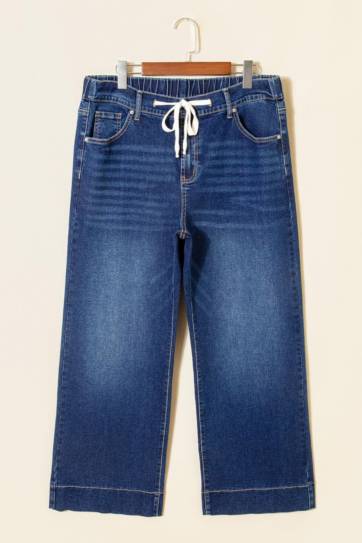 Women's Blue Plus-Size Acid-Wash Lace-Up Jeans
