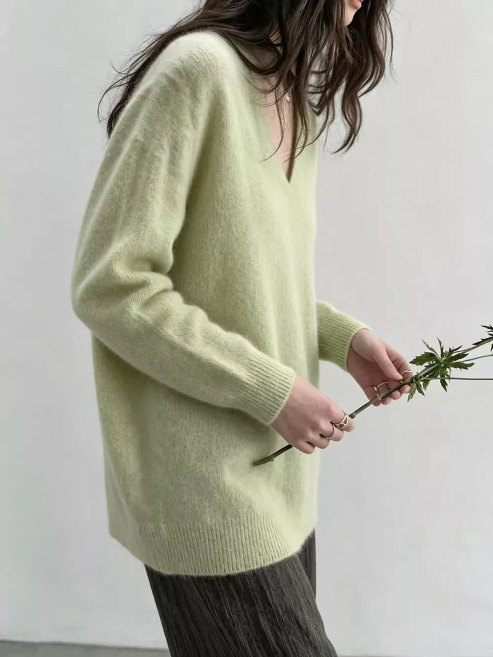 Women's V-Neck Dropped Shoulder Sweater
