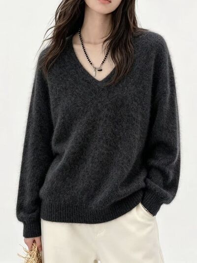 Women's V-Neck Dropped Shoulder Sweater