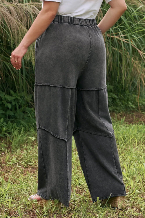 Women's Black Plus-Size Mineral-Wash Drawstring Loose Pants