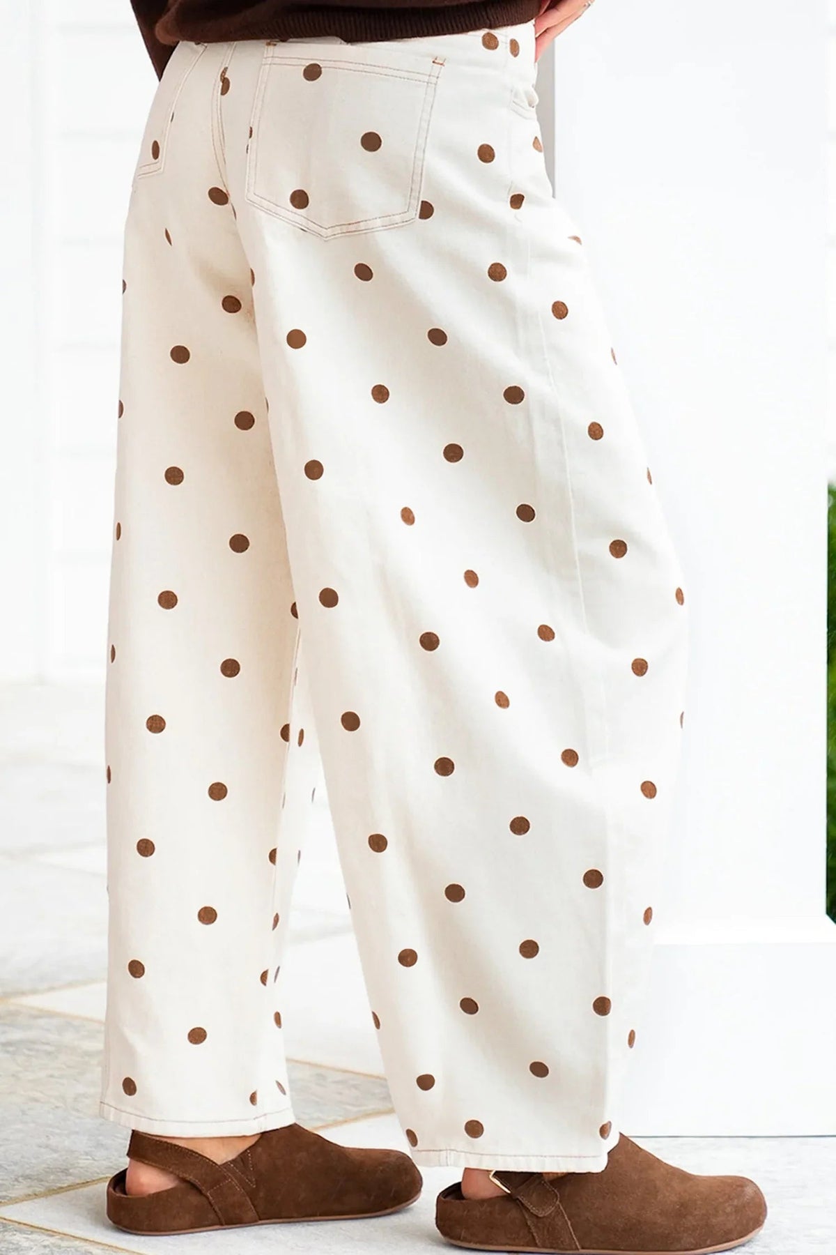 Women's Beige Plus-Size Polka-Dot Barrel Jeans