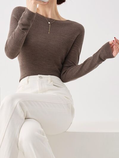 Women's Herringbone Slim Fit Long Sleeve Knit Top