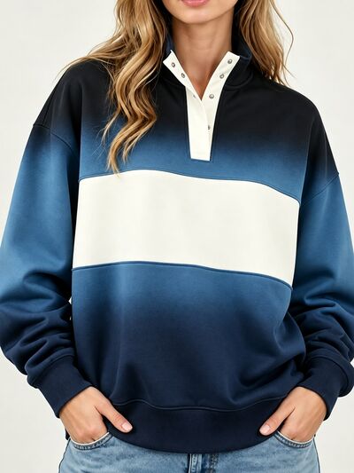 Women's Color Block Snap-Button Sweatshirt