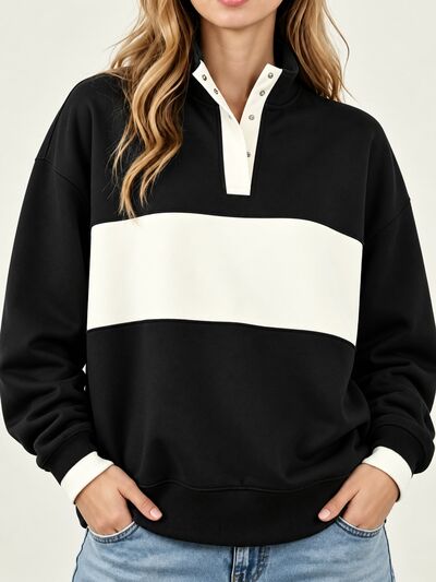 Women's Color Block Snap-Button Sweatshirt