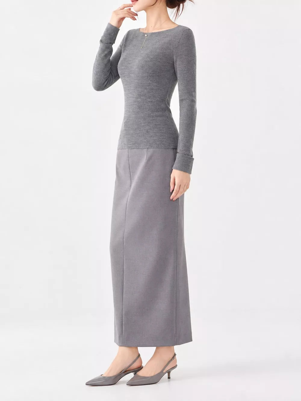 Women's Herringbone Slim Fit Long Sleeve Knit Top