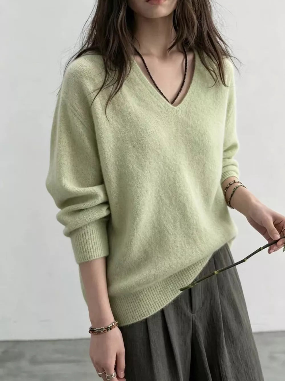 Women's V-Neck Dropped Shoulder Sweater