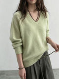 Women's V-Neck Dropped Shoulder Sweater