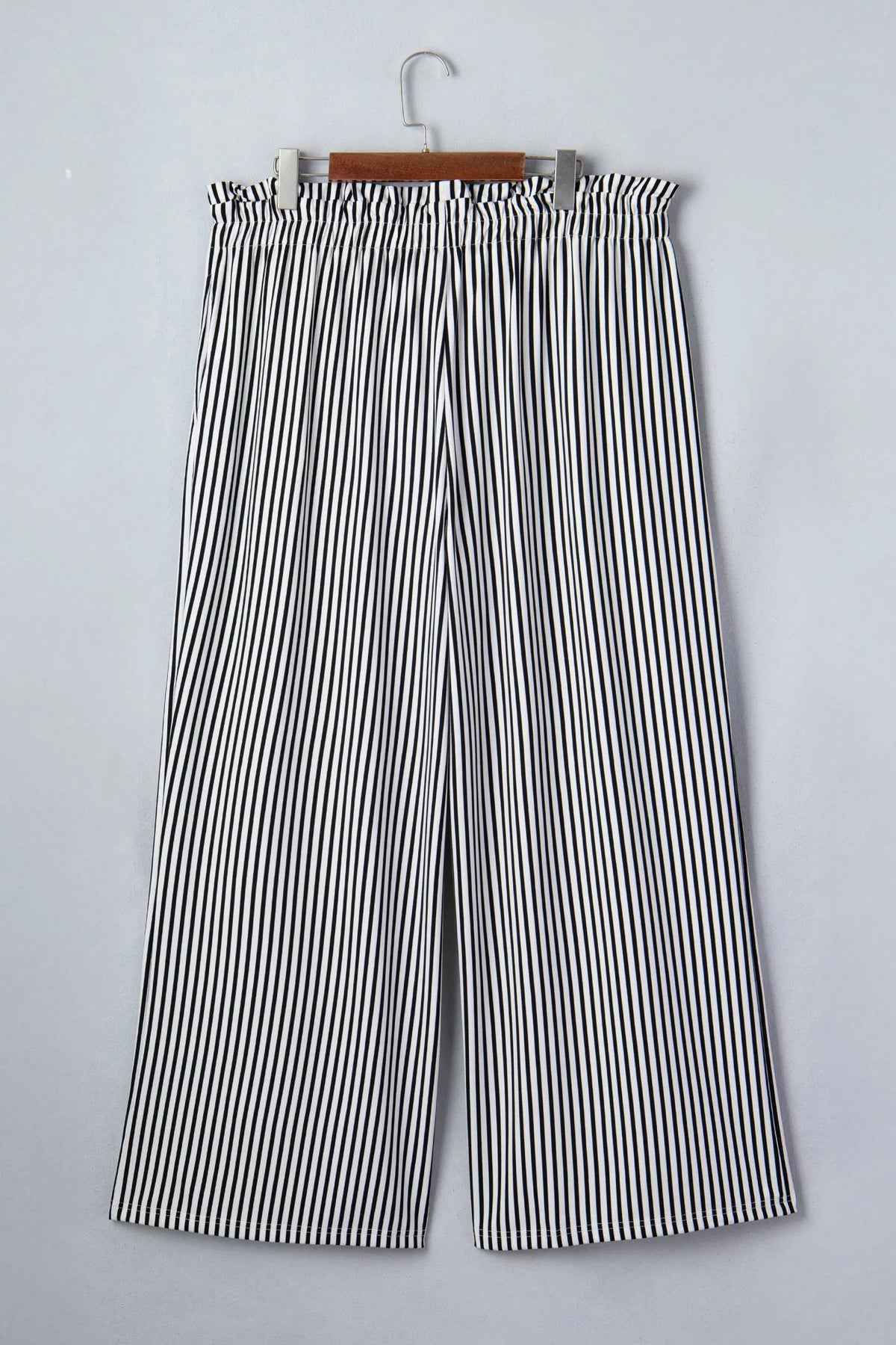 Women's Black Striped Plus-Size Straight-Leg Pants