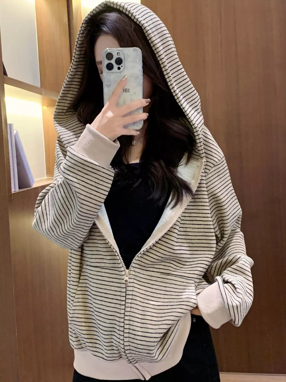 Women's Striped Zip-Up Hoodie