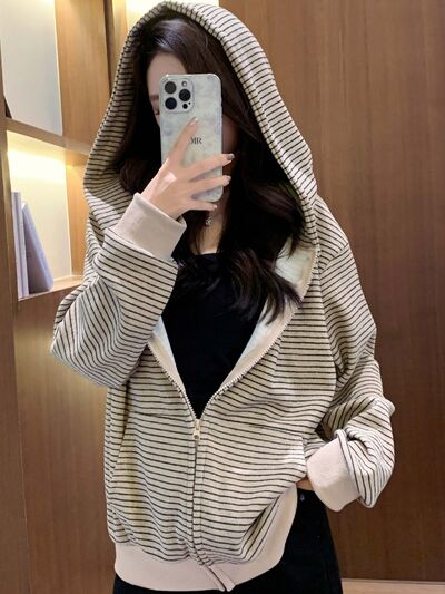 Women's Striped Zip-Up Hoodie