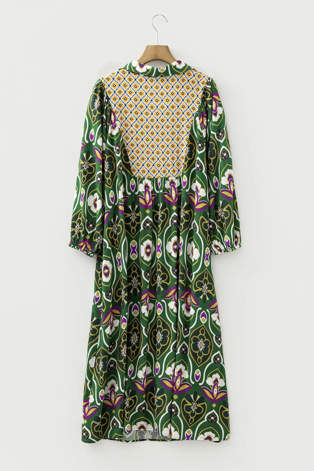 Women's Green Plus-Size Mixed-Floral V-Neck Maxi Dress