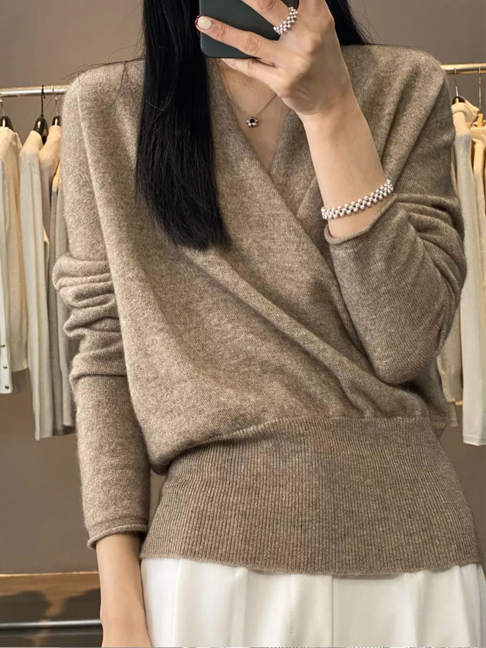 Women's Wrap-Front Long Sleeve Sweater