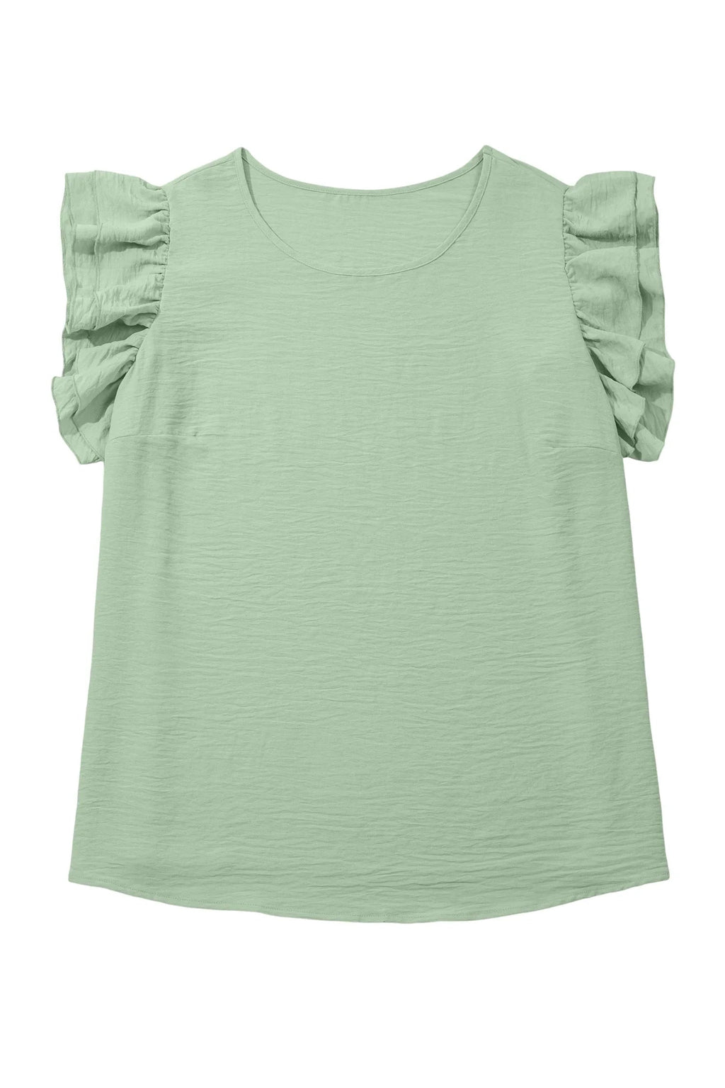 Women's Aqua Plus-Size Crew-Neck Ruffle-Sleeve Top