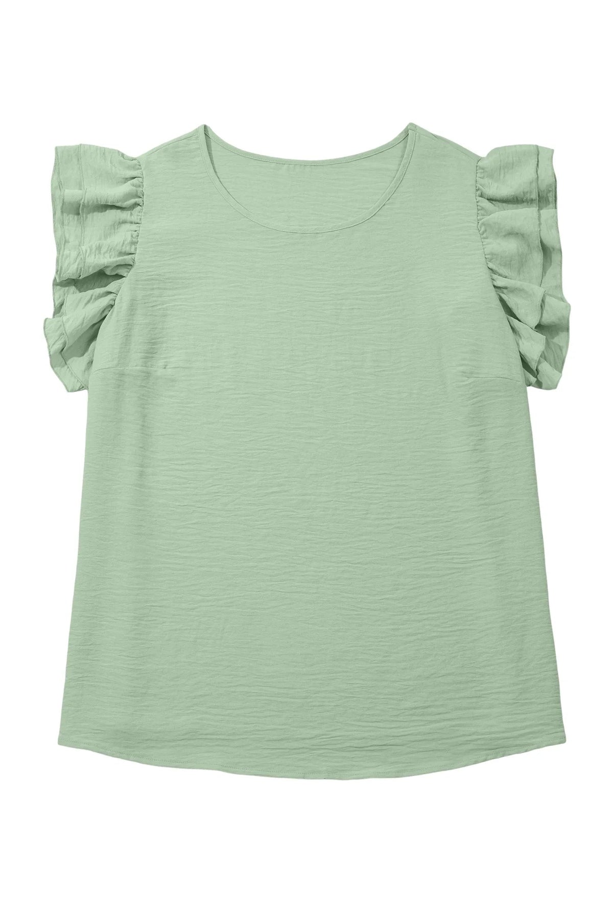 Women's Aqua Plus-Size Crew-Neck Ruffle-Sleeve Top