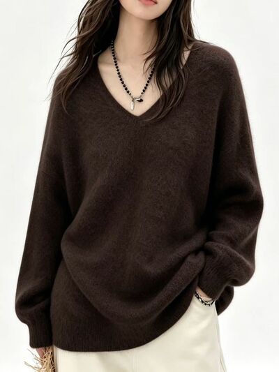 Women's V-Neck Dropped Shoulder Sweater