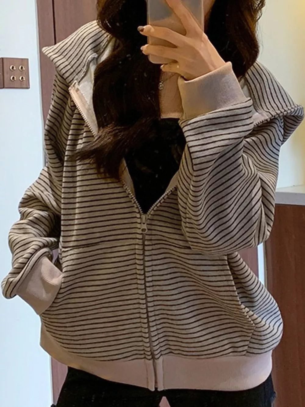 Women's Striped Zip-Up Hoodie