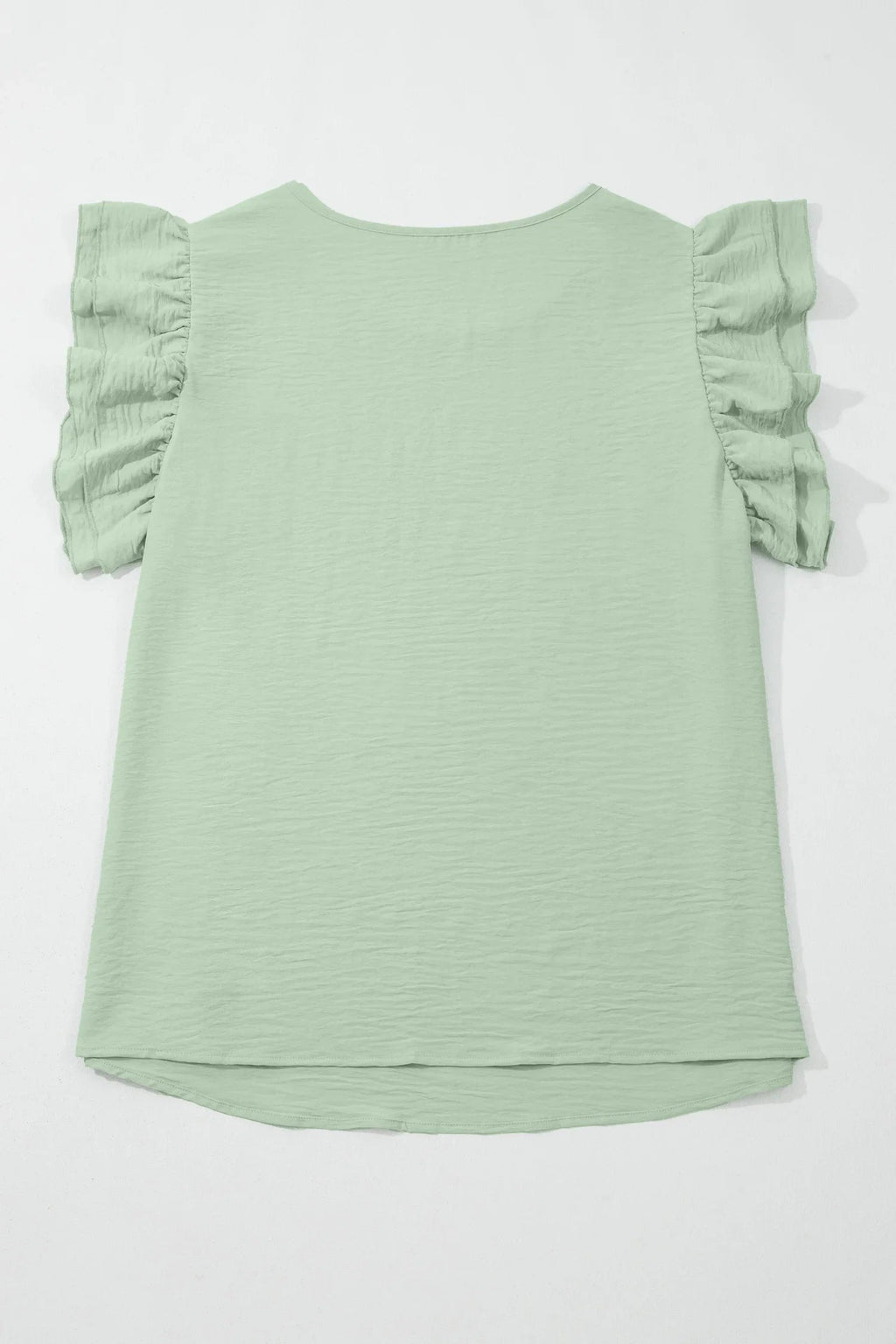 Women's Aqua Plus-Size Crew-Neck Ruffle-Sleeve Top