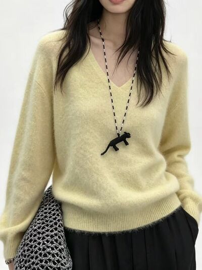 Women's V-Neck Dropped Shoulder Sweater