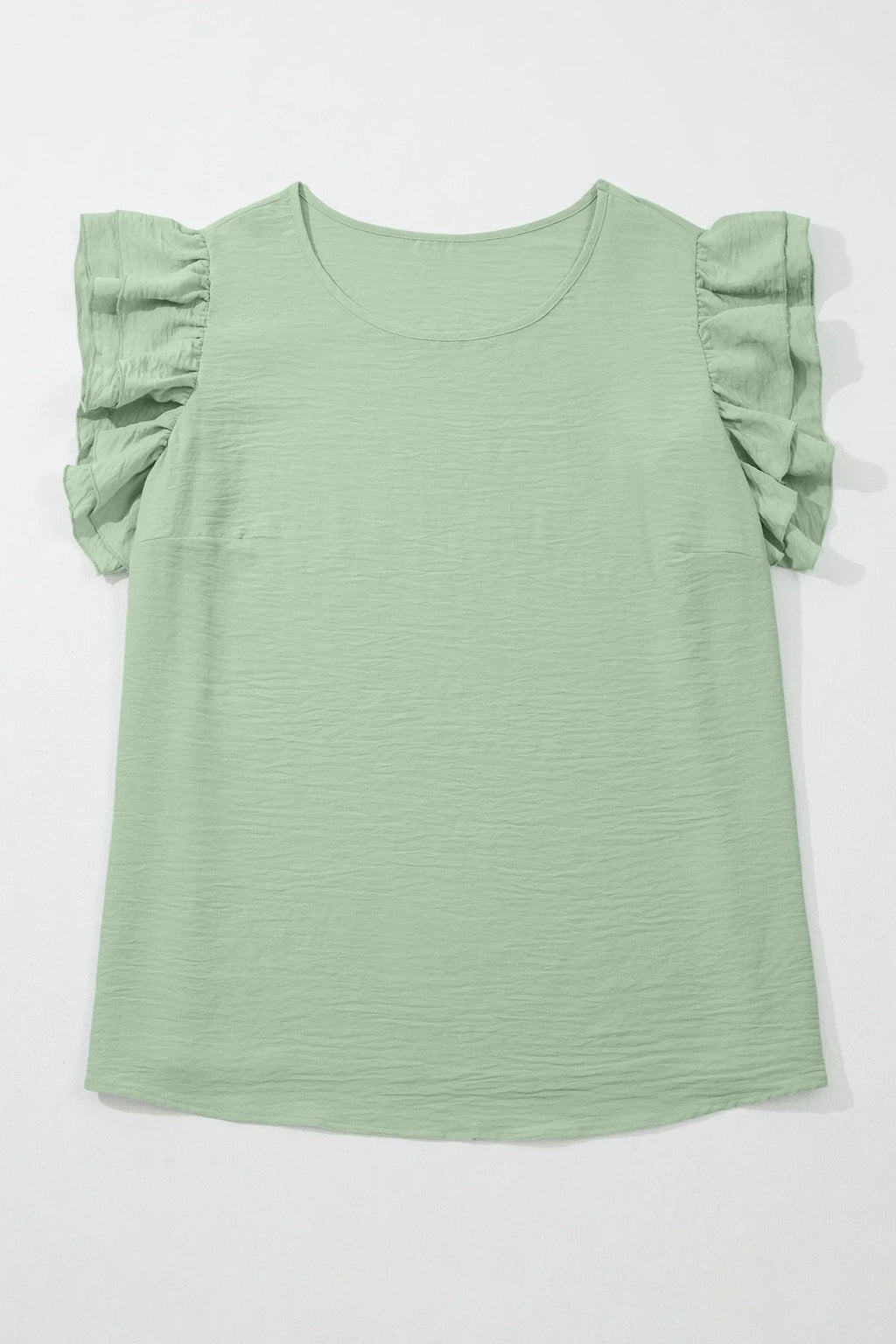 Women's Aqua Plus-Size Crew-Neck Ruffle-Sleeve Top