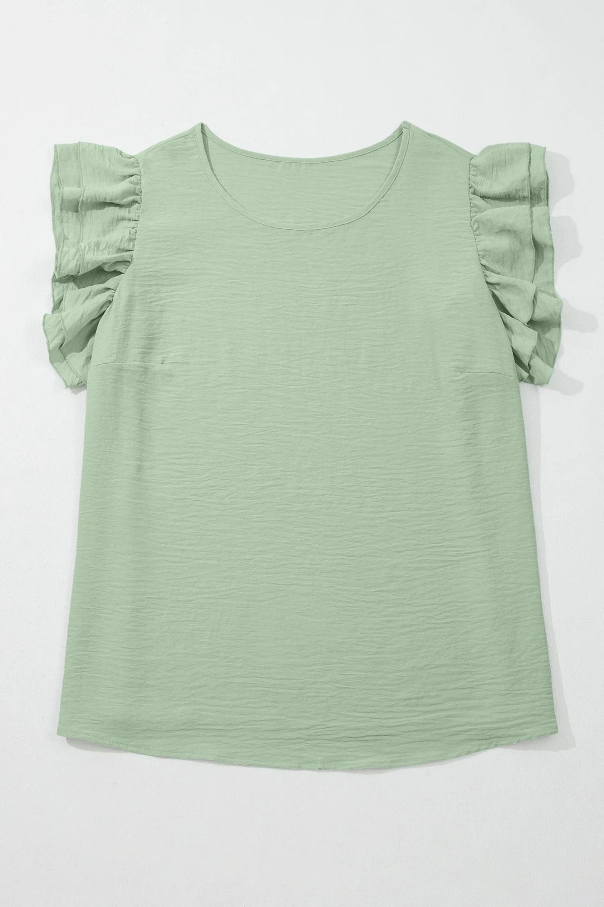 Women's Aqua Plus-Size Crew-Neck Ruffle-Sleeve Top