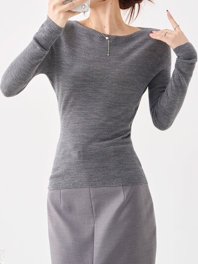 Women's Herringbone Slim Fit Long Sleeve Knit Top