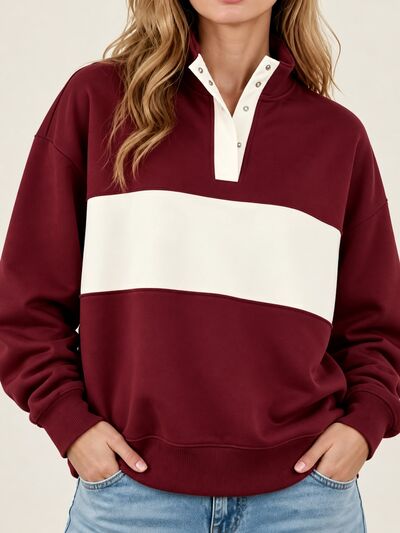 Women's Color Block Snap-Button Sweatshirt