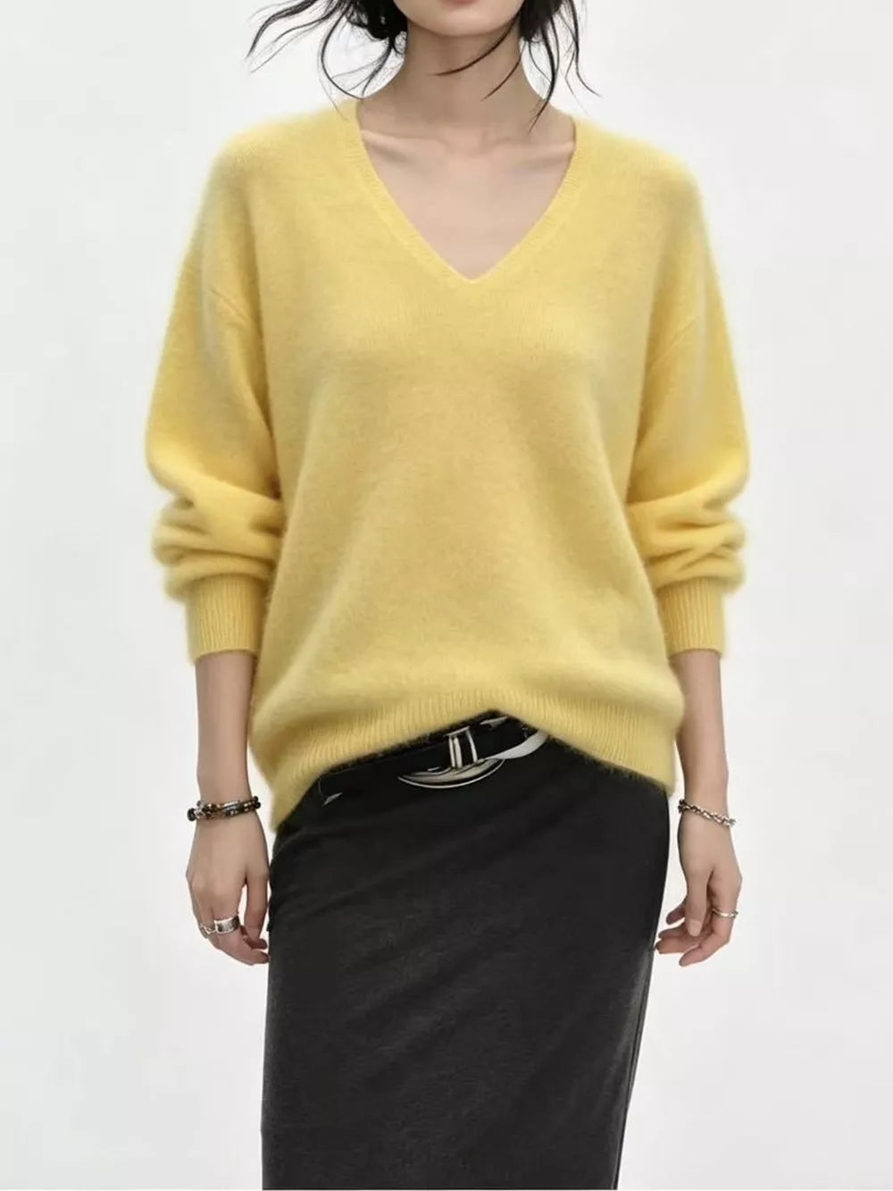Women's V-Neck Dropped Shoulder Sweater