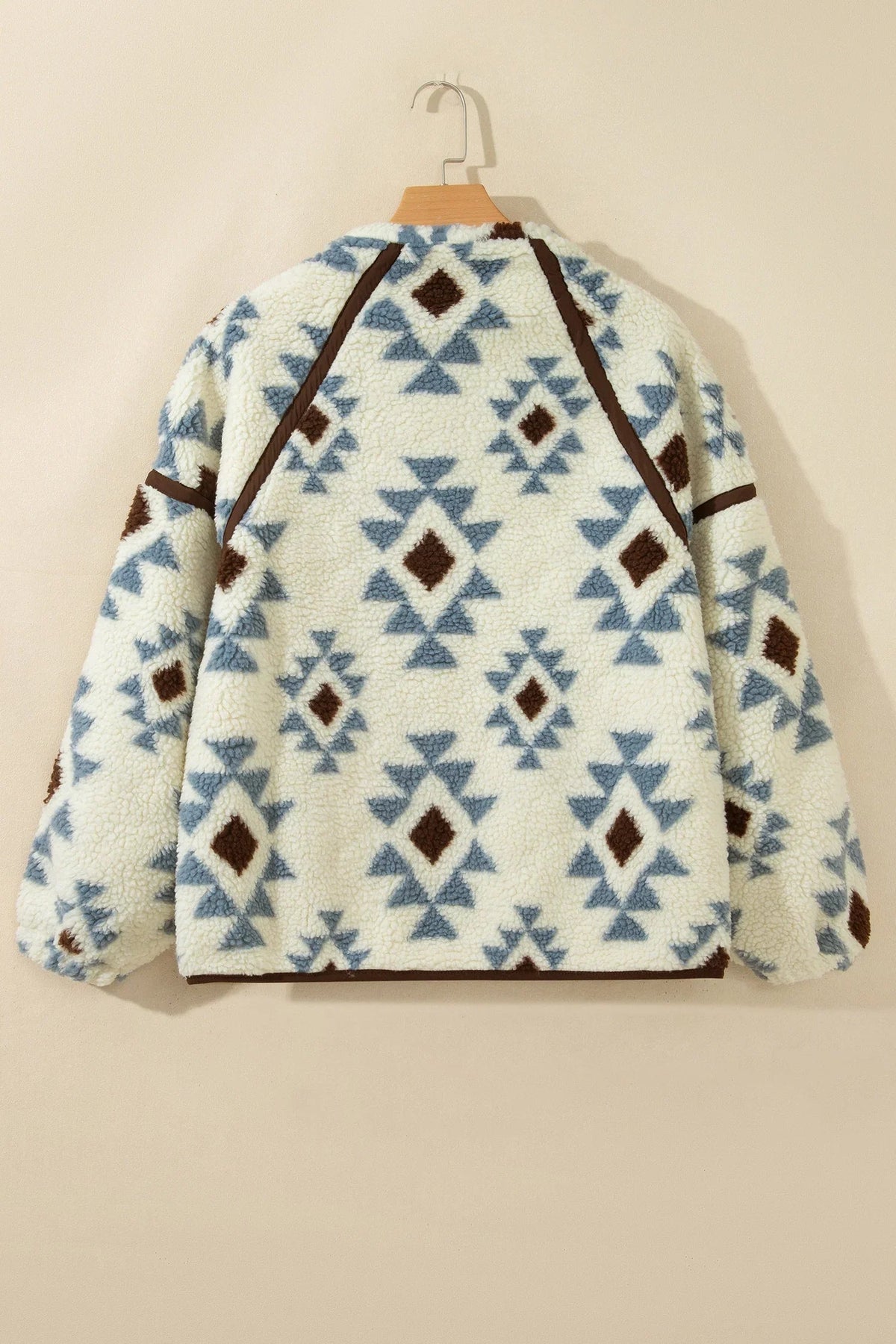 Women's Beige Geometric-Print Sherpa Long-Sleeve Sweatshirt