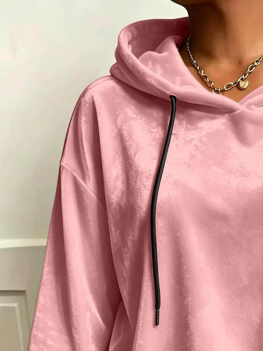 Women's Plus Size Velvet Drawstring Dropped Shoulder Hoodie