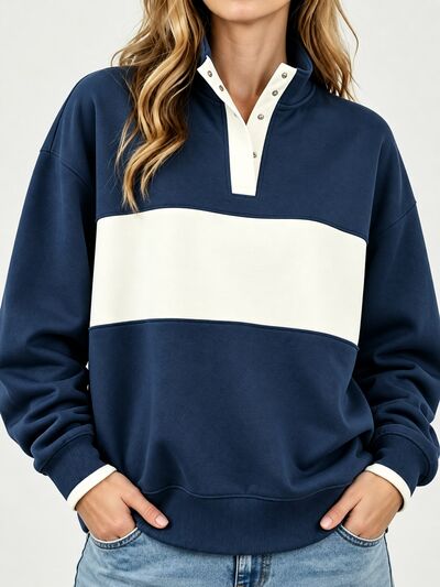 Women's Color Block Snap-Button Sweatshirt
