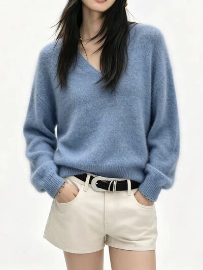 Women's V-Neck Dropped Shoulder Sweater