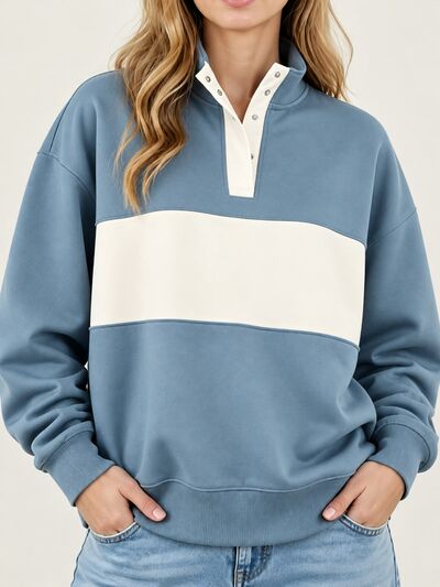 Women's Color Block Snap-Button Sweatshirt