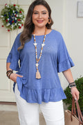 Women's Dusk Blue Plus-Size Ruffled Short-Sleeve Blouse