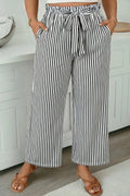 Women's Black Striped Plus-Size Straight-Leg Pants