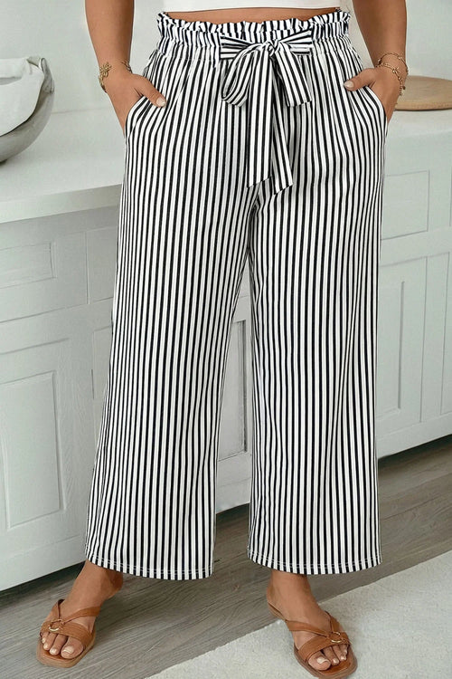 Women's Black Striped Plus-Size Straight-Leg Pants