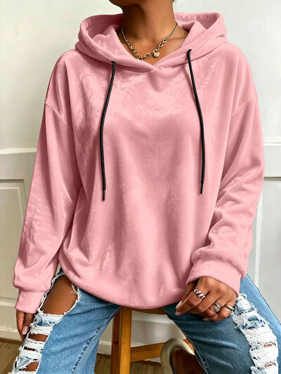 Women's Plus Size Velvet Drawstring Dropped Shoulder Hoodie
