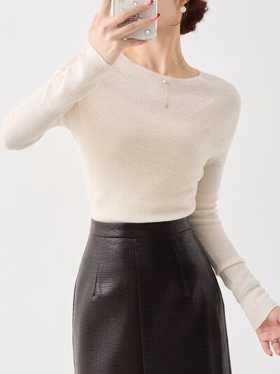 Women's Herringbone Slim Fit Long Sleeve Knit Top