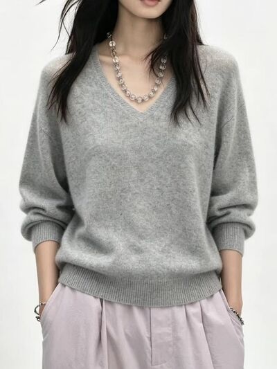 Women's V-Neck Dropped Shoulder Sweater